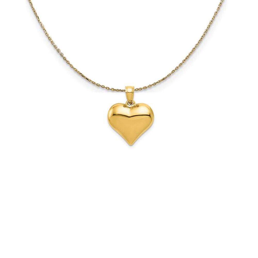 14k Yellow Gold Puffed Heart Necklace - 24 Inch